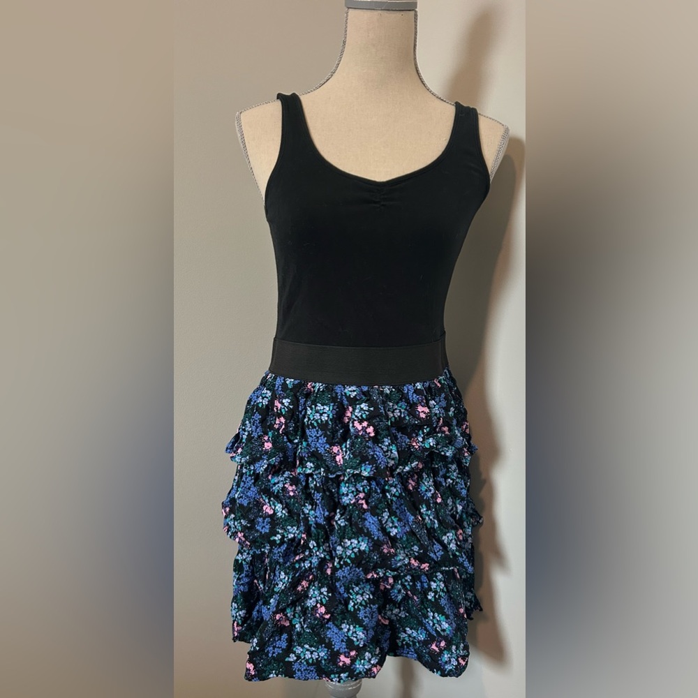 Black and Floral Ruffle Dress